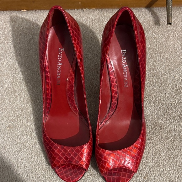 Enzo Angiolini Shoes - Enzo Angiolini Red Textured Peep-Toe Heels